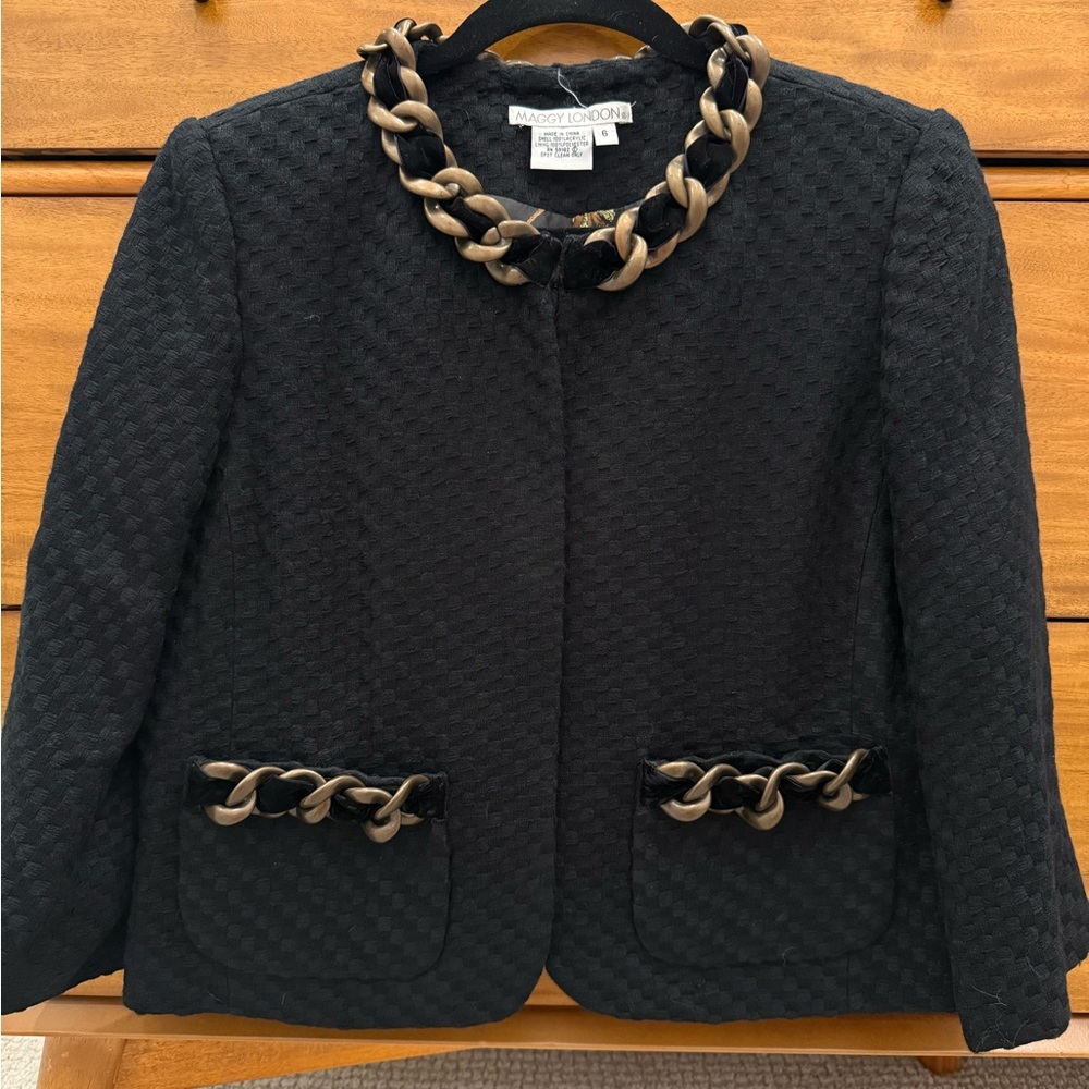 Maggy London Black Blazer with Chain Accents